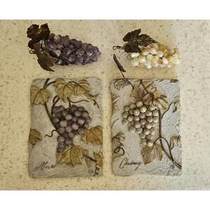 Cheri Blum 3D Wall Plaques With Polished Amethyst And Alabaster Grape Clusters